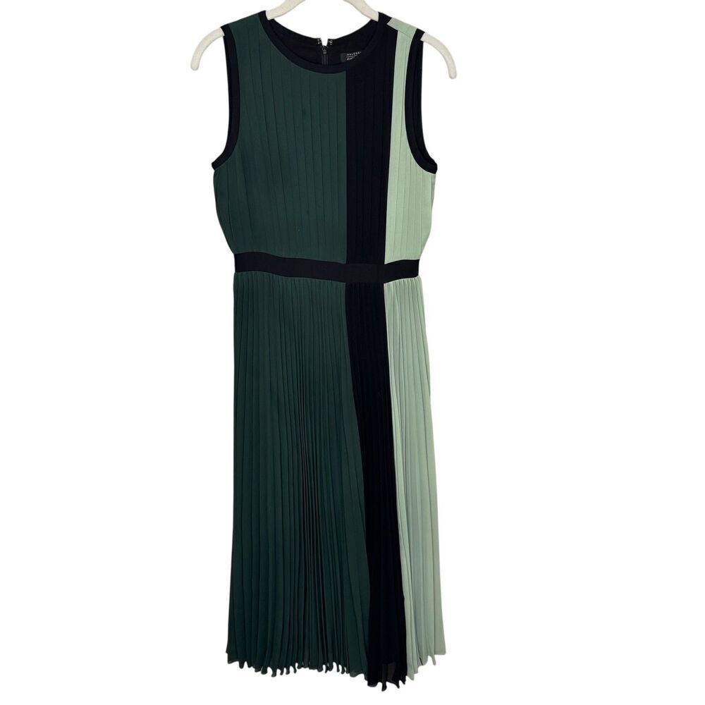 Halogen Atlantic-Pacific Dress Womens 2 Petite Black Pleated Colorblock Midi